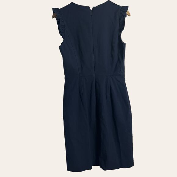 Rebecca Taylor Navy Blue Tailored Stretch Modern Ruffled Sheath Dress Size 6 - Picture 10 of 13